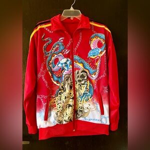 Vintage Y2K Christian Audigier tattoo print overprinted track jacket L